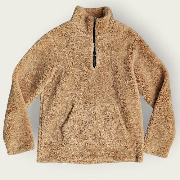 Cali1850 Sweater Women's Sz L Tan 1/4 Zip Sherpa Pullover Mock Neck Soft Warm - Picture 1 of 6